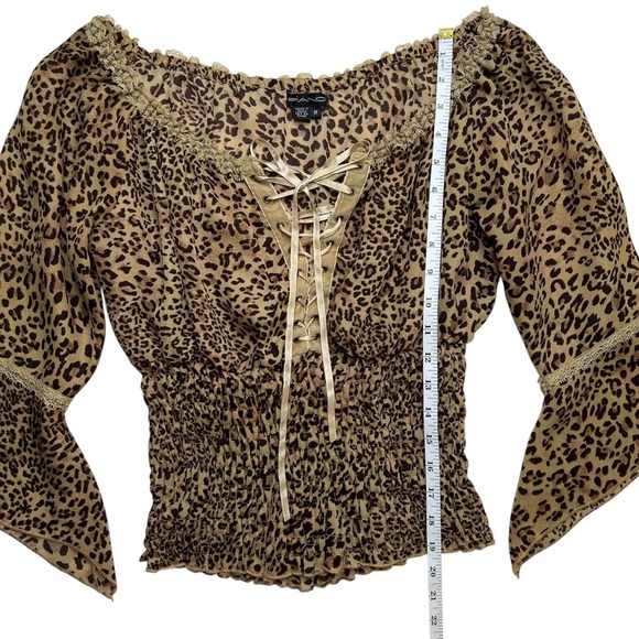 Piano Vintage Y2K Cheetah Print Mobwife Renaissance Smocked Bell Sleeve Top SZ M - Picture 10 of 12